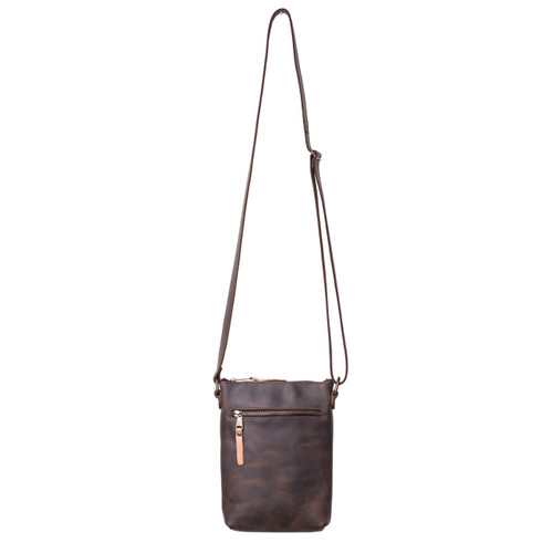 Suzette's Steals Crossbody Zipper Leather Pouch - Dark Coffee